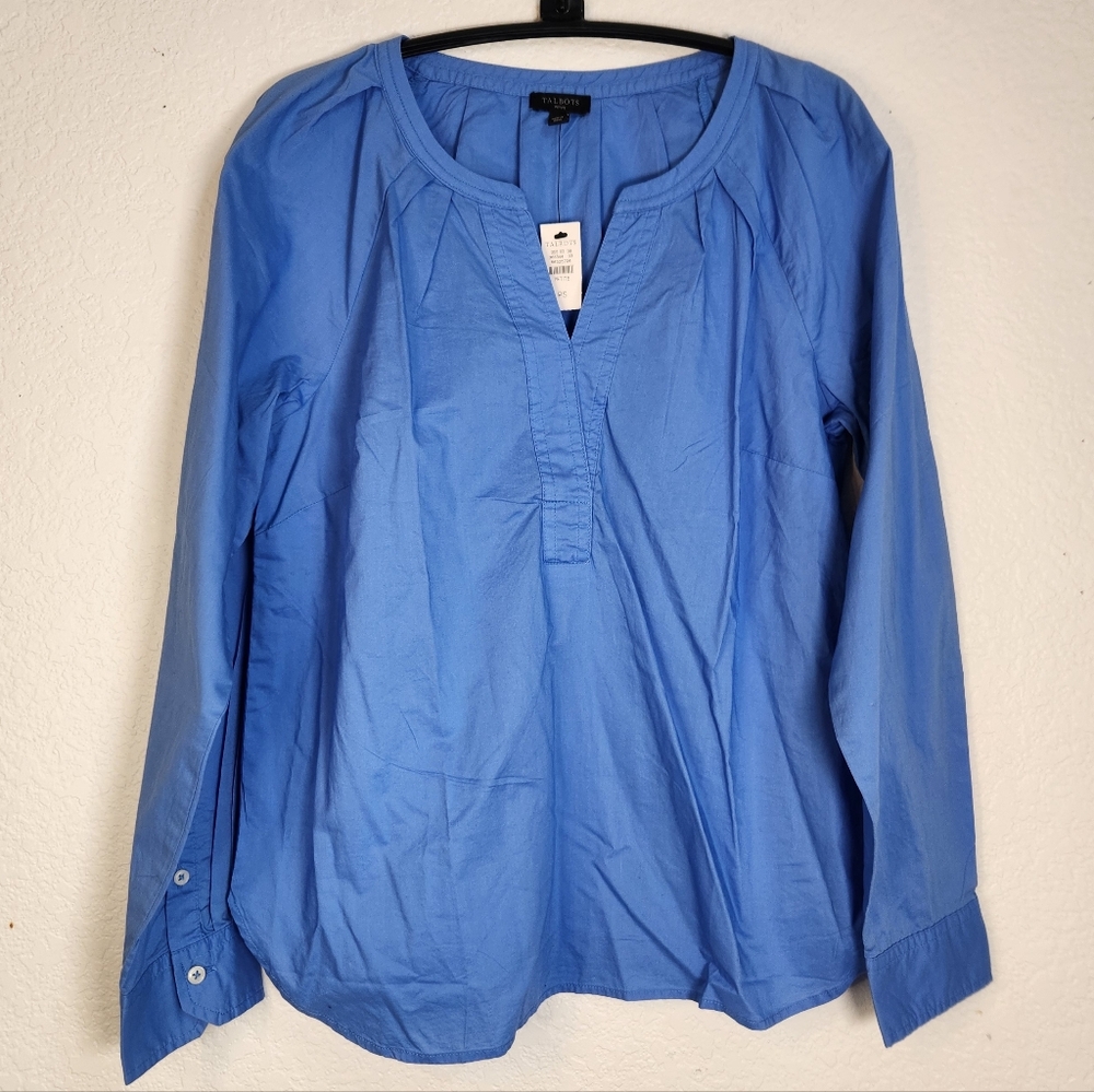 NWT Talbots Women's Blue Long Sleeve Popover Top, Size SP